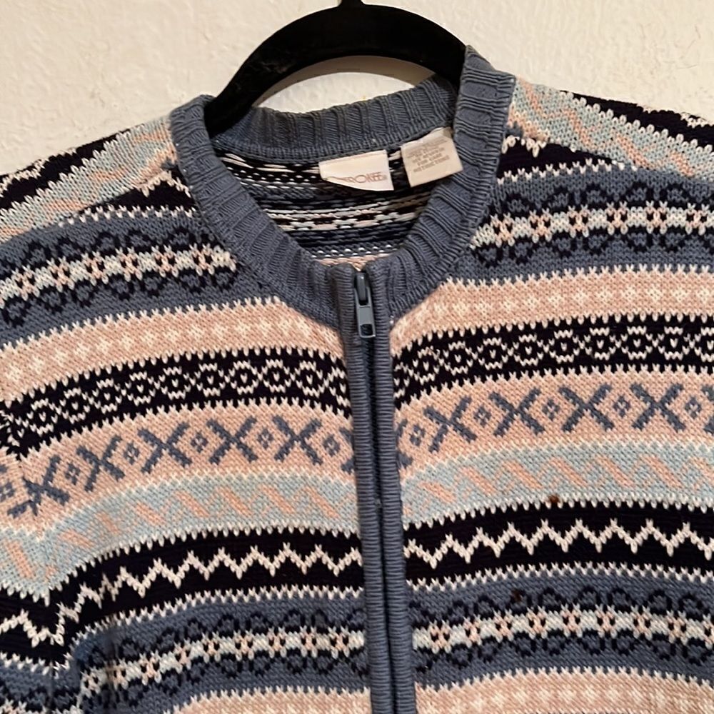 Vintage Cherokee 100% Cotton Fair Isle Zip Front Cardigan Made in Japan Size M - Picture 2 of 7